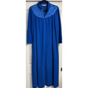 Vtg Vanity Fair Velour Long Robe Zip House Coat Blue Small Granny Core Read
